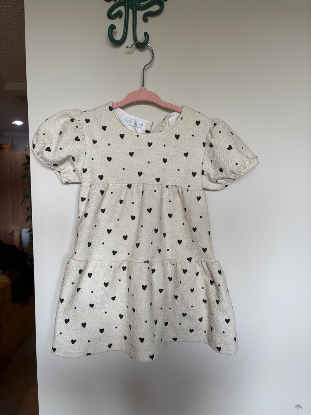 Zara Girls Heart Print Puff Sleeve Tiered Dress 2–3Y